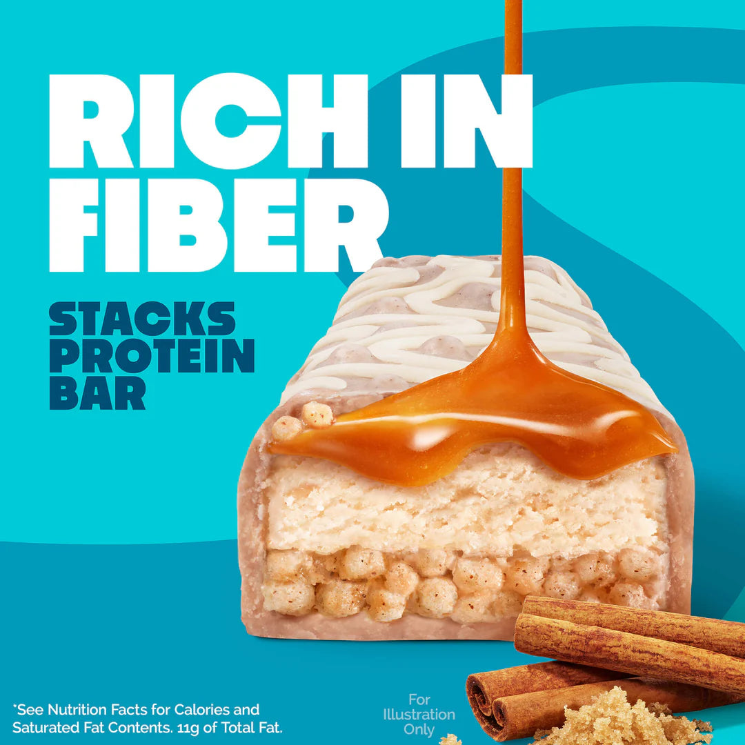Quest Nutrition Stacks Protein Bar, Cinnamon Brown Sugar, box of 12 multi-layered bars with 20g protein, 1g sugar