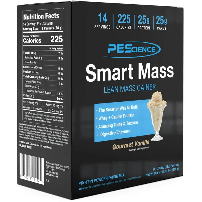 PEScience Smart Mass Clean Weight Gainer Sachets (14 sachets × 58g / 1.79 lbs) — Vanilla sachet