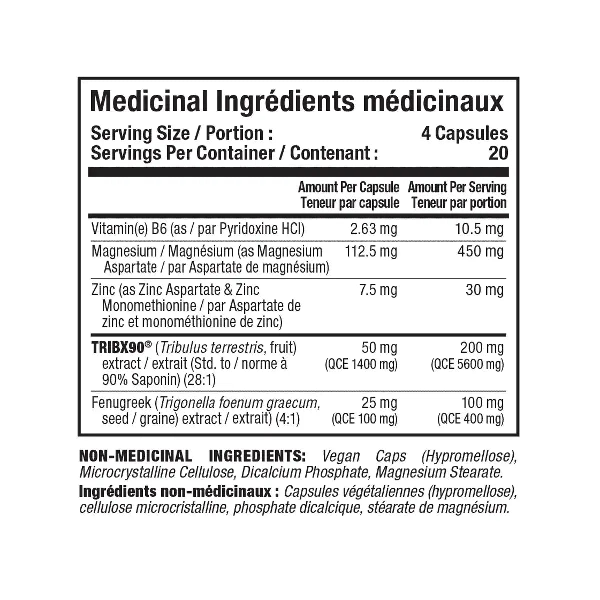 Allmax TestoFX Sport Men's Formula (80 Caps) nutrition facts panel — Allmax Nutrition
