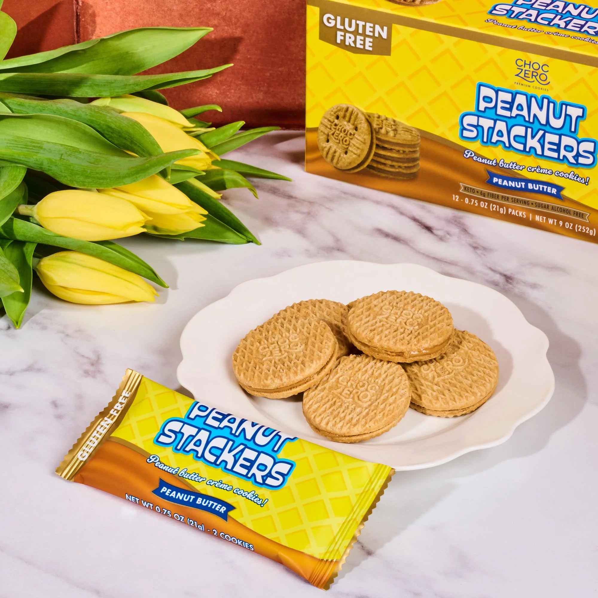 ChocZero Peanut Stackers — GF Keto Peanut Butter Cookies (12 packs of 2 cookies) — image 3