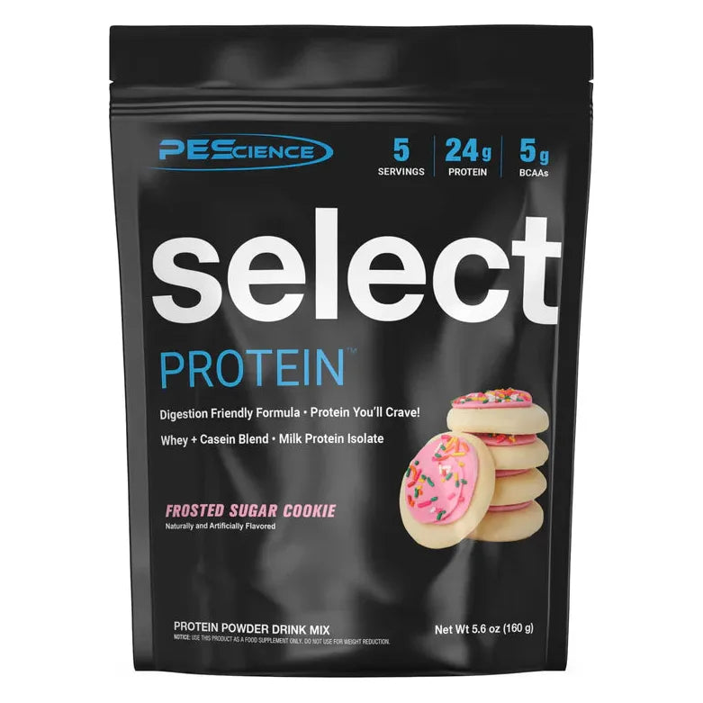 PEScience Select Whey Protein Trial Size 5-serving sachet for under-100-calorie protein muffins