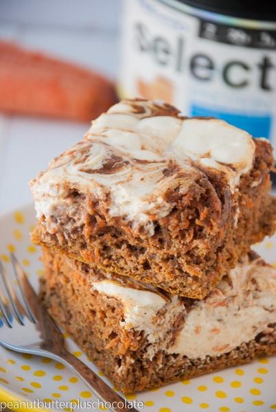 PEScience Carrot Cake Bars With Cream Cheese Swirl - high-protein recipe with PEScience from Top Nutrition & Fitness Canada