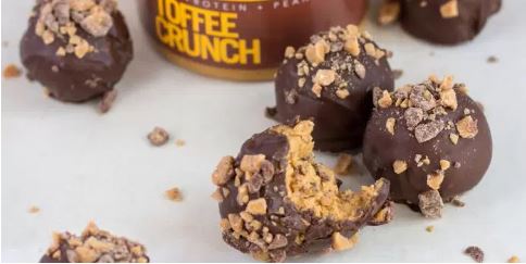 Nuts 'n More Crispy Toffee Crunch Peanut Butter Truffles - high-protein recipe with Nuts 'n More from Top Nutrition & Fitness