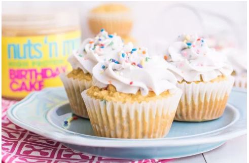Nuts 'n More Birthday Cake Peanut Butter Cupcakes - high-protein recipe with Nuts 'n More from Top Nutrition & Fitness Canada