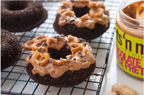 Nuts 'n More Chocolate Maple Pretzel Peanut Butter Donuts - high-protein recipe with Nuts 'n More from Top Nutrition & Fitnes