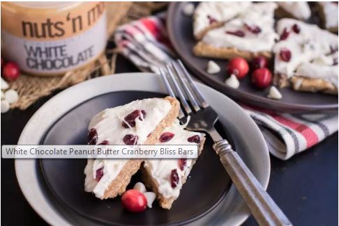 Nuts 'n More White Chocolate Peanut Butter Cranberry Bliss Bars - high-protein recipe with Nuts 'n More from Top Nutrition & 