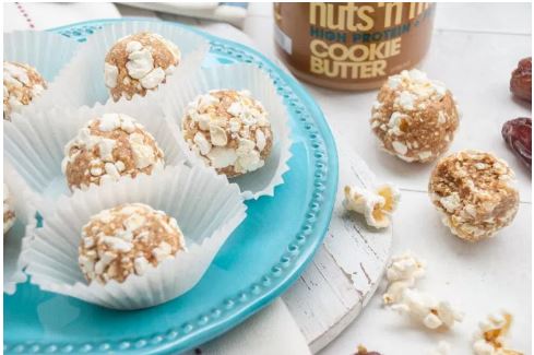 Nuts 'n More Cookie Butter Popcorn Balls - high-protein recipe with Nuts 'n More from Top Nutrition & Fitness Canada