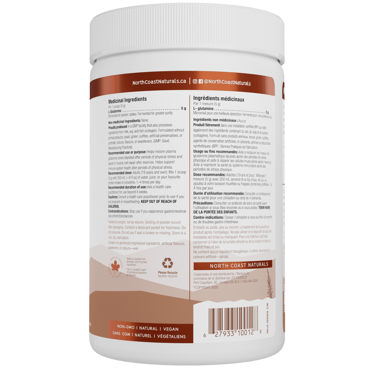 North Coast Naturals Fermented Glutamine (300g) — Supplement Facts panel
