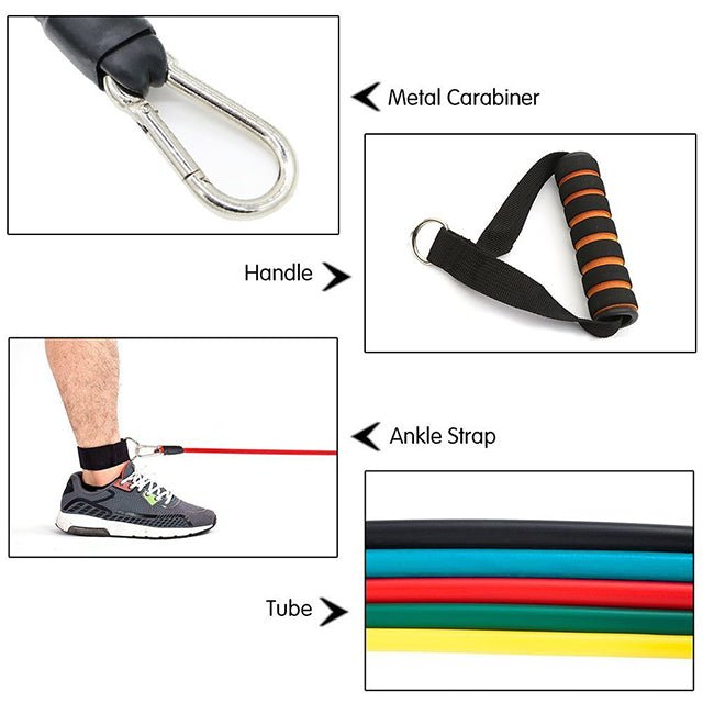 11 pcs Resistance Bands Set (with handles, door anchor, and ankle straps) 