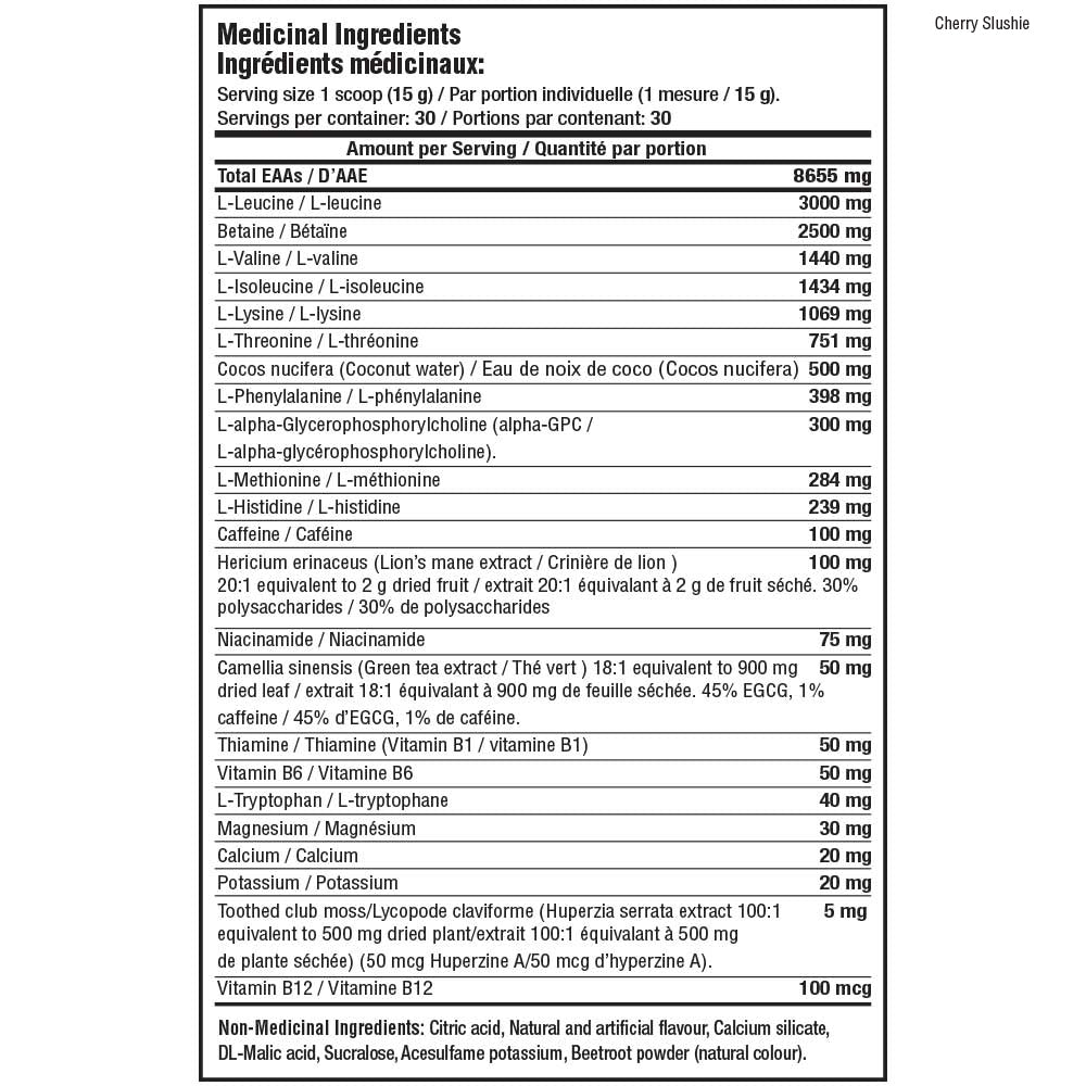 Mammoth EAA Energize Supplement Facts label