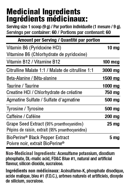 Mammoth Pump Pre-Workout Supplement Facts label