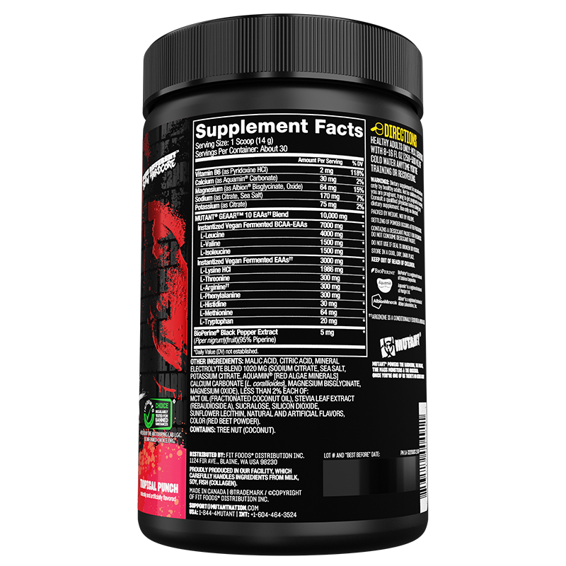 MUTANT GEAAR EAAs Complete Essential Amino Acids Supplement Facts label