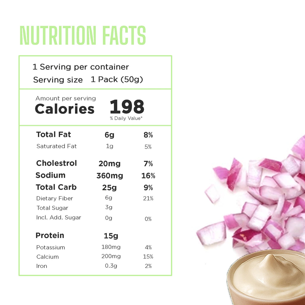 Smarter Protein Puffs Sour Cream & Onions (50g bag) Nutrition Facts panel
