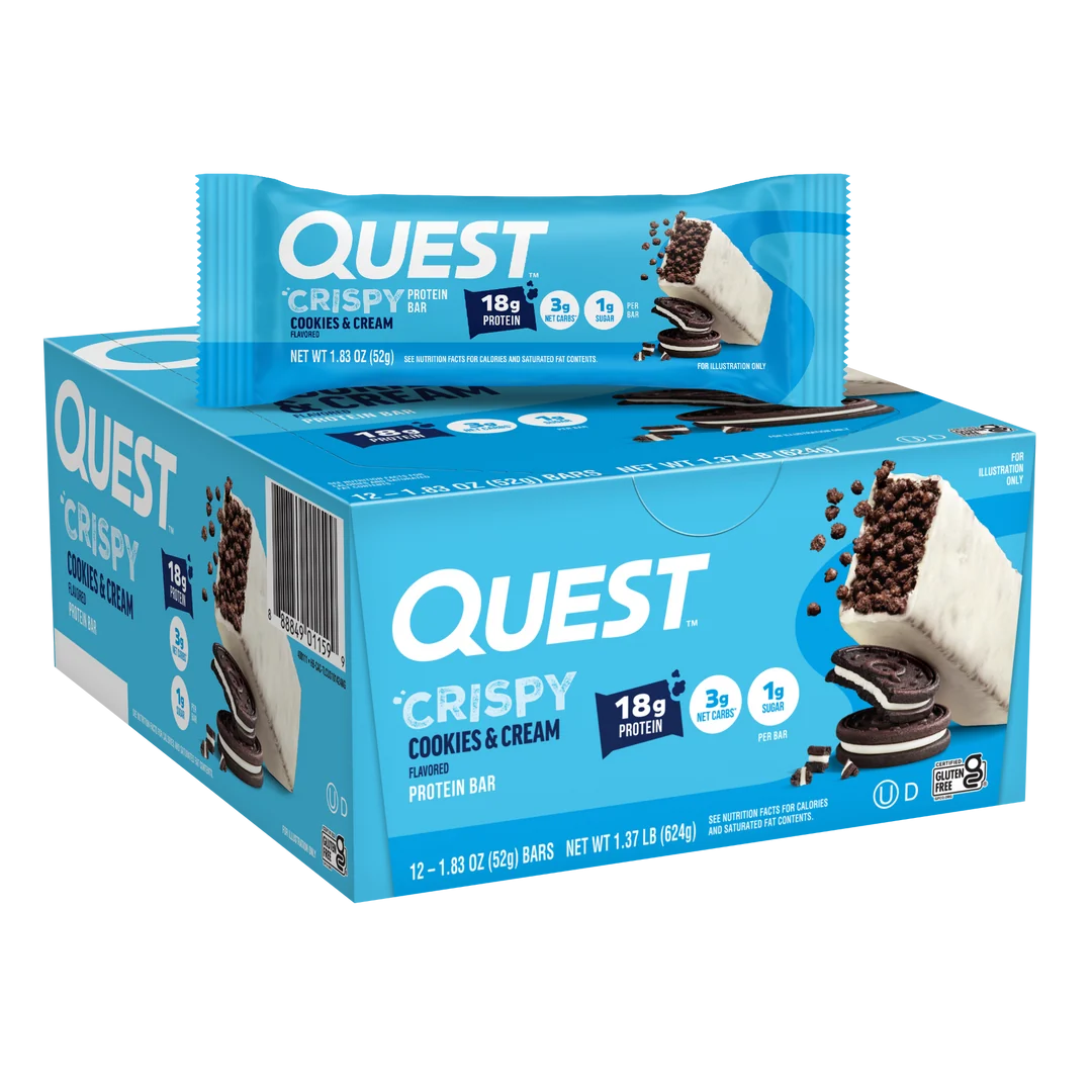 Quest Nutrition Hero Crispy Protein Bar box of 12 carton, candy-style bars with 1g sugar, online store