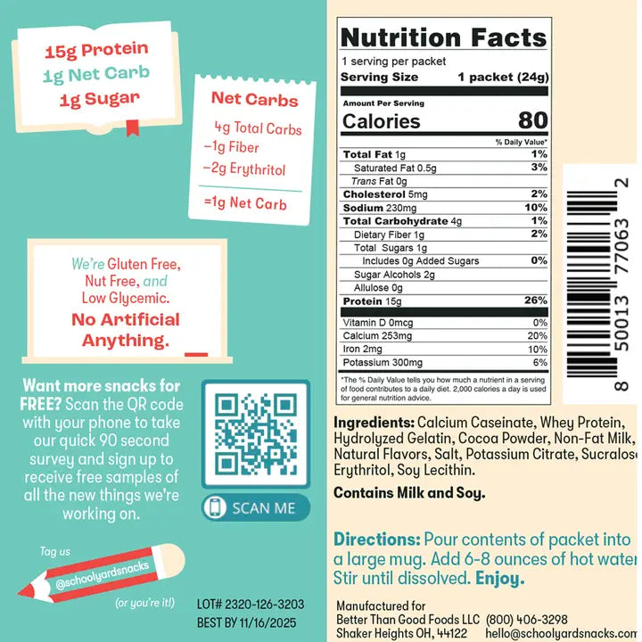Schoolyard Snacks Protein Hot Chocolate (1 serving)