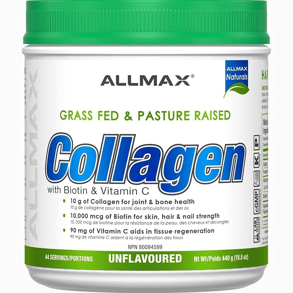 Allmax Collagen Peptides Powder (Types I, II, III) + Biotin + Vitamin C (440g)