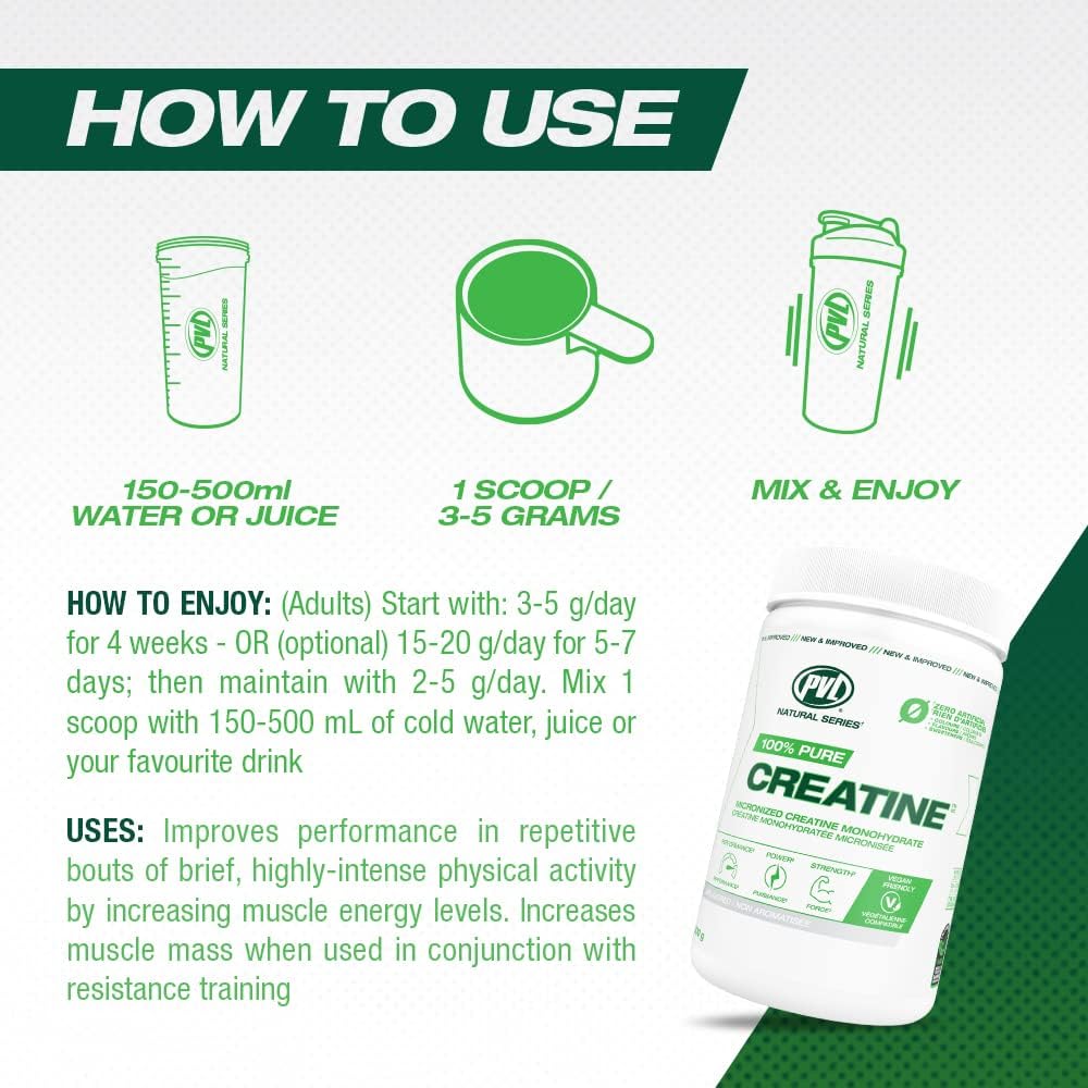 PVL 100% Pure Creatine Monohydrate — Micronized, Pharmaceutical-Grade, Unflavoured (1000g / 200 Servings) — micronized creatine monohydrate powder (view 3)
