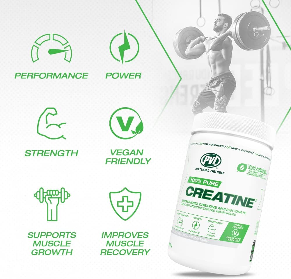 PVL 100% Pure Creatine Monohydrate — Micronized, Pharmaceutical-Grade, Unflavoured (300g / 60 Servings) — micronized creatine monohydrate powder