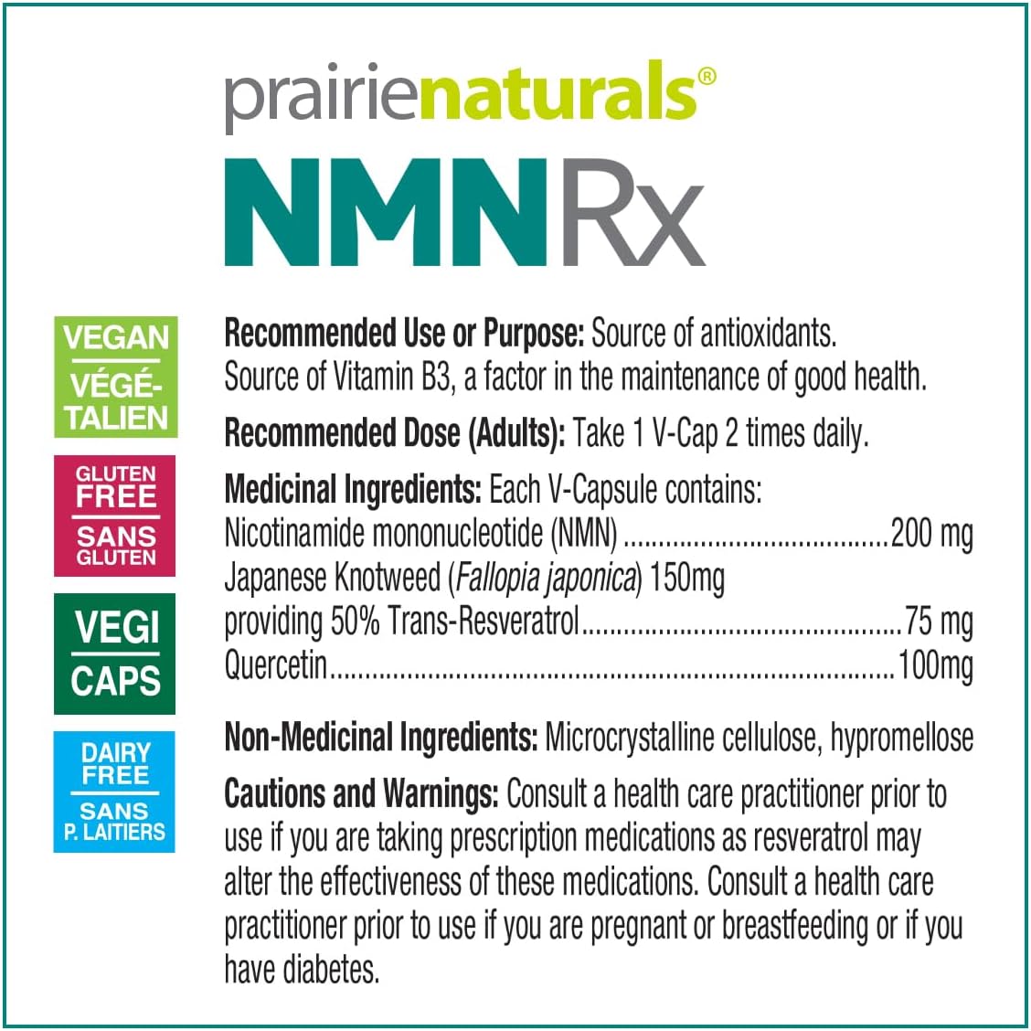 Prairie Naturals NMN Rx 200mg 30 capsules prairie naturals Top Nutrition Canada