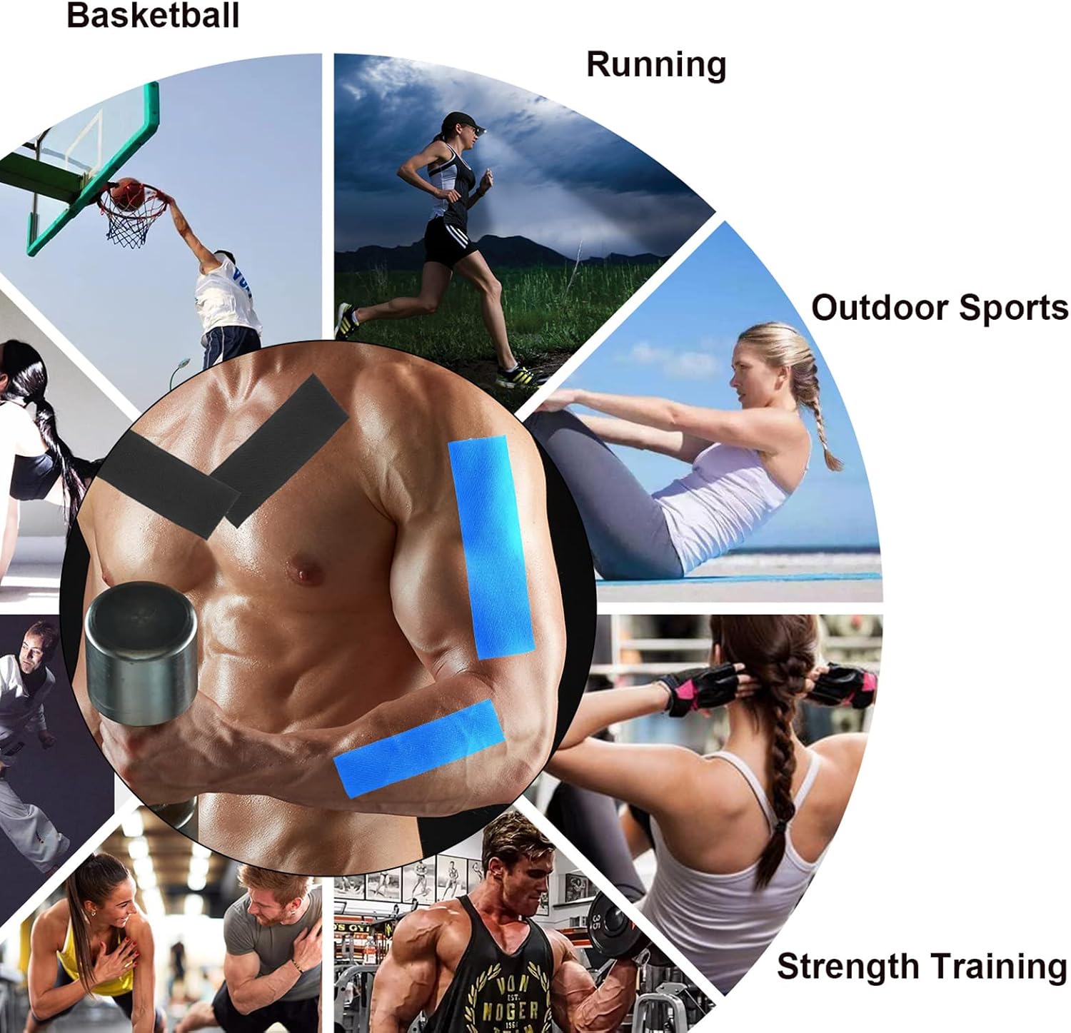 Kinesiology Tape (K-Tape) – Latex-Free, Water-Resistant Muscle Support – Black (1 Roll)