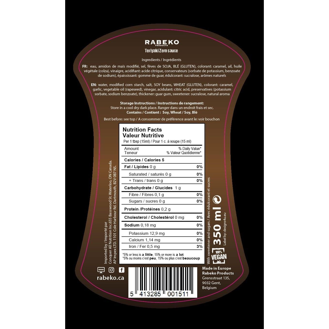 Rabeko Zero Sugar Low Cal Sauce Teriyaki *DAMAGED LID* FINAL SALE - Top Nutrition and Fitness  Canada  Teriyaki