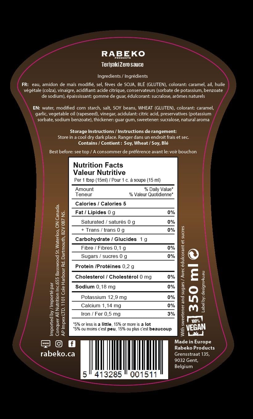 Rabeko Zero Sugar Low Cal Sauce Teriyaki *DAMAGED LID* FINAL SALE
