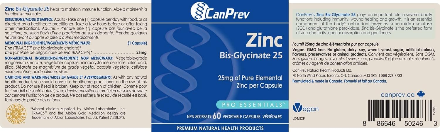 CanPrev Zinc Bis-Glycinate 25 (60 capsules)