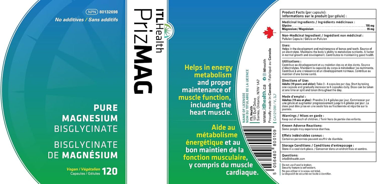 ITL Health PrizMAG Magnesium Bisglycinate (120 caps)