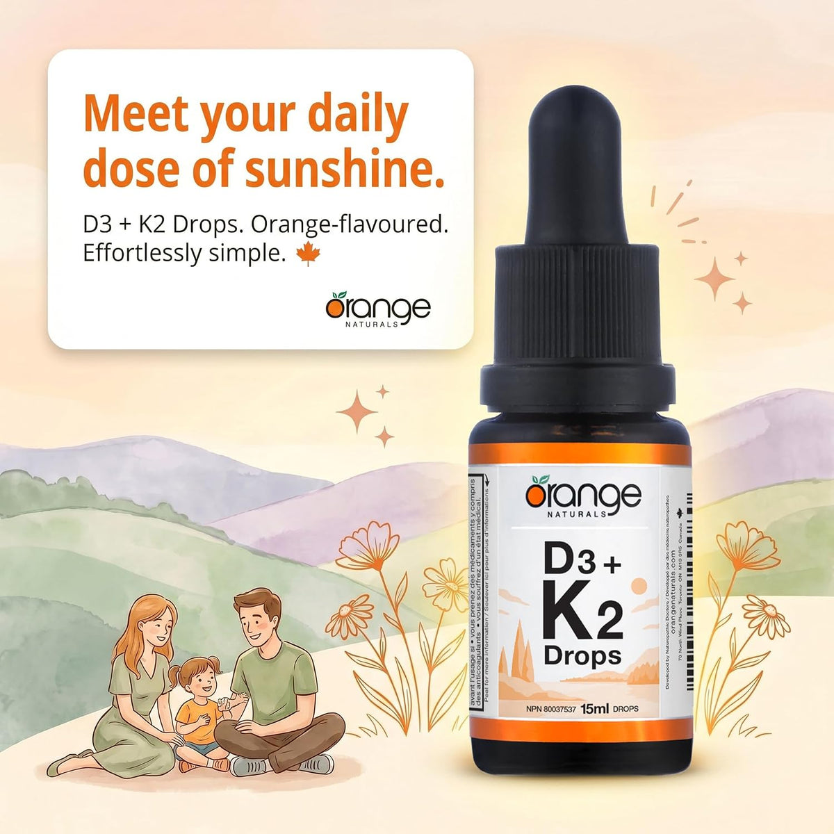 Orange Naturals D3+K2 Drops 250IU/30mcg (15ml)