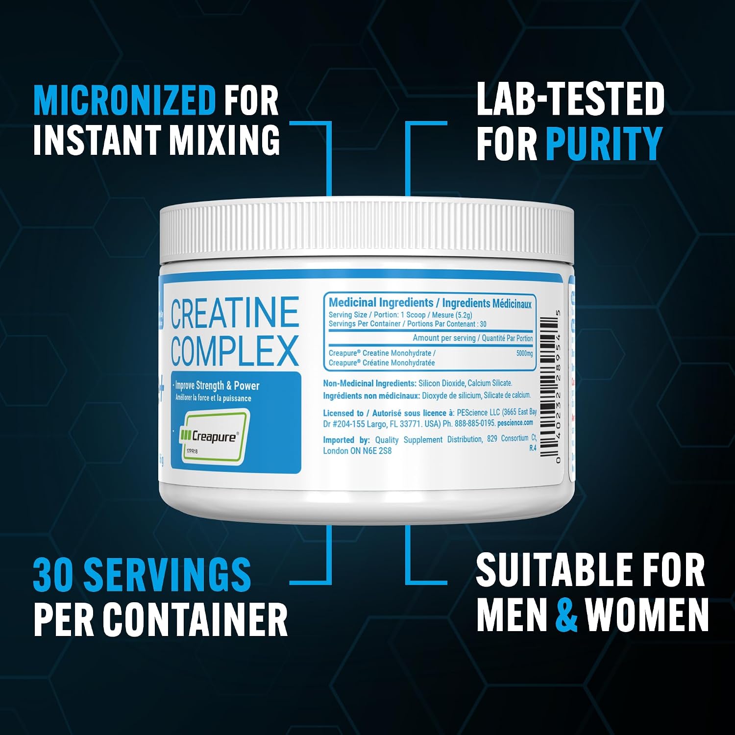 PEScience TruCreatine+ Creapure® Micronized Creatine Monohydrate Powder (150g - 30 Servings) — micronized creatine monohydrate powder (view 3)