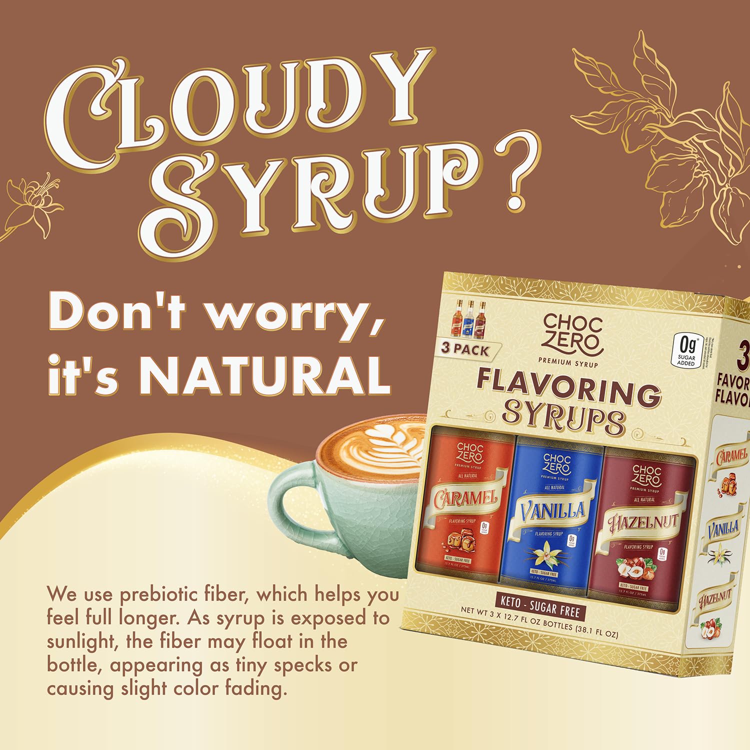 ChocZero Sugar Free Coffee Syrup Trio (3 x 10.8oz small bottles)