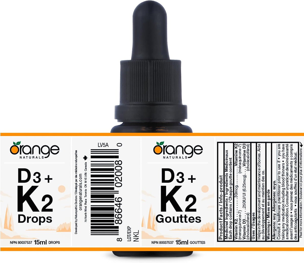 Orange Naturals D3+K2 Drops 250IU/30mcg (15ml)