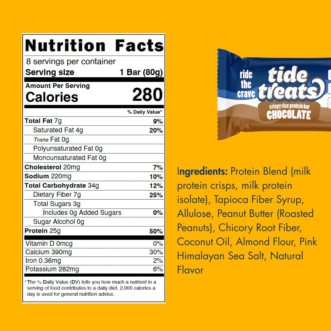 Tide Treats GF Crispy Rice Protein Bar (1 Bar) - 25g Protein, Low Sugar