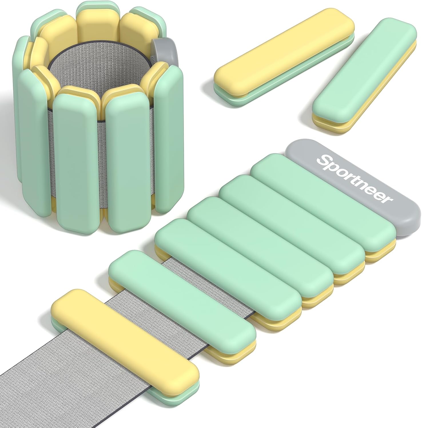Sportneer wrist and ankle weights shown with the high-elasticity woven band and secure Velcro closure