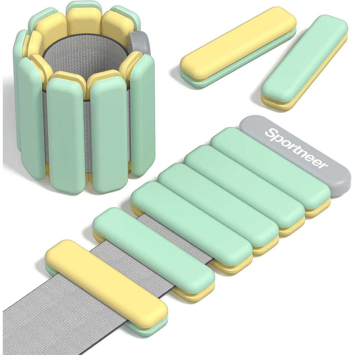 Sportneer wrist and ankle weights shown with the high-elasticity woven band and secure Velcro closure