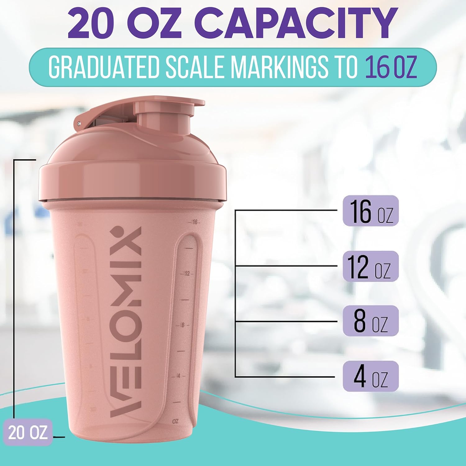 VELOMIX Shaker Bottle with stainless ball (1 bottle - 20oz)