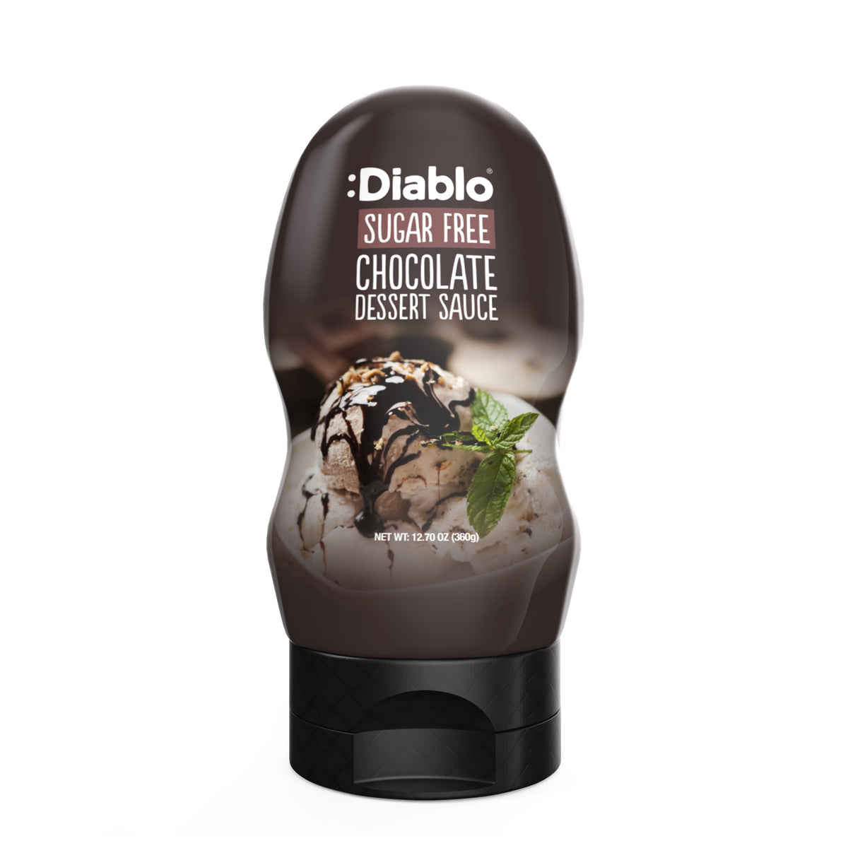 Diablo No Added Sugar Chocolate Dessert Sauce, 290ml bottle, front — vegan, dairy free, made with real cocoa