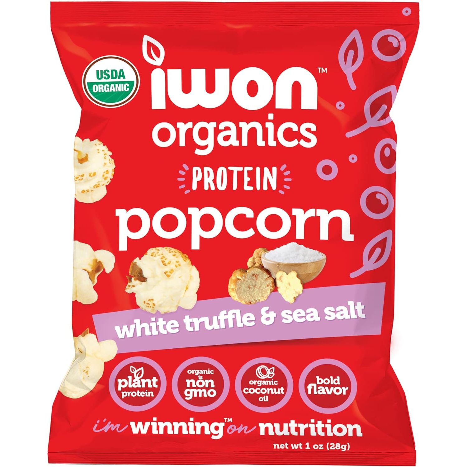 IWON Organics Protein Popcorn (1 bag) Protein Snacks White Truffle & Sea Salt IWON Organics