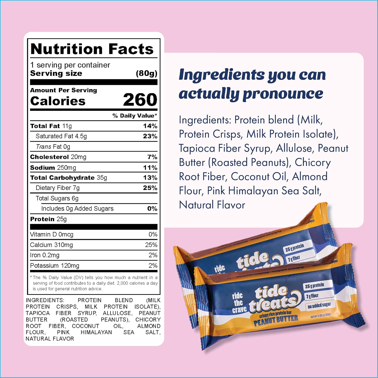 Tide Treats GF Crispy Rice Protein Bar (1 Bar) - 25g Protein, Low Sugar