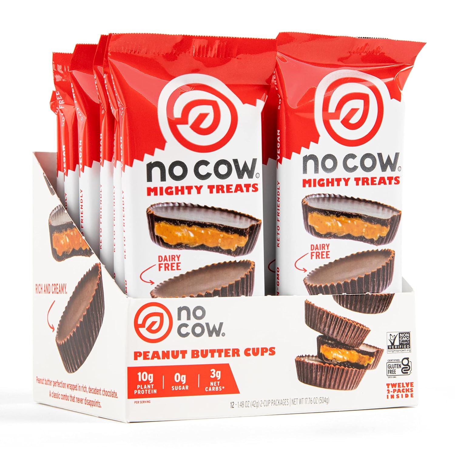No Cow Vegan Protein Peanut Butter Cups (1 pack of 2 cups)