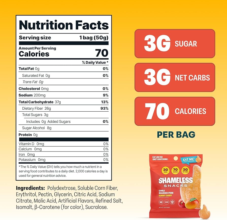 Shameless Snacks Low Sugar Vegan Gummy Candy (1 bag)