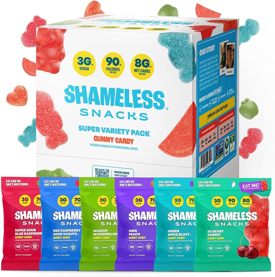 Shameless Snacks Low Sugar Vegan Gummy Candy (BOX of 6)