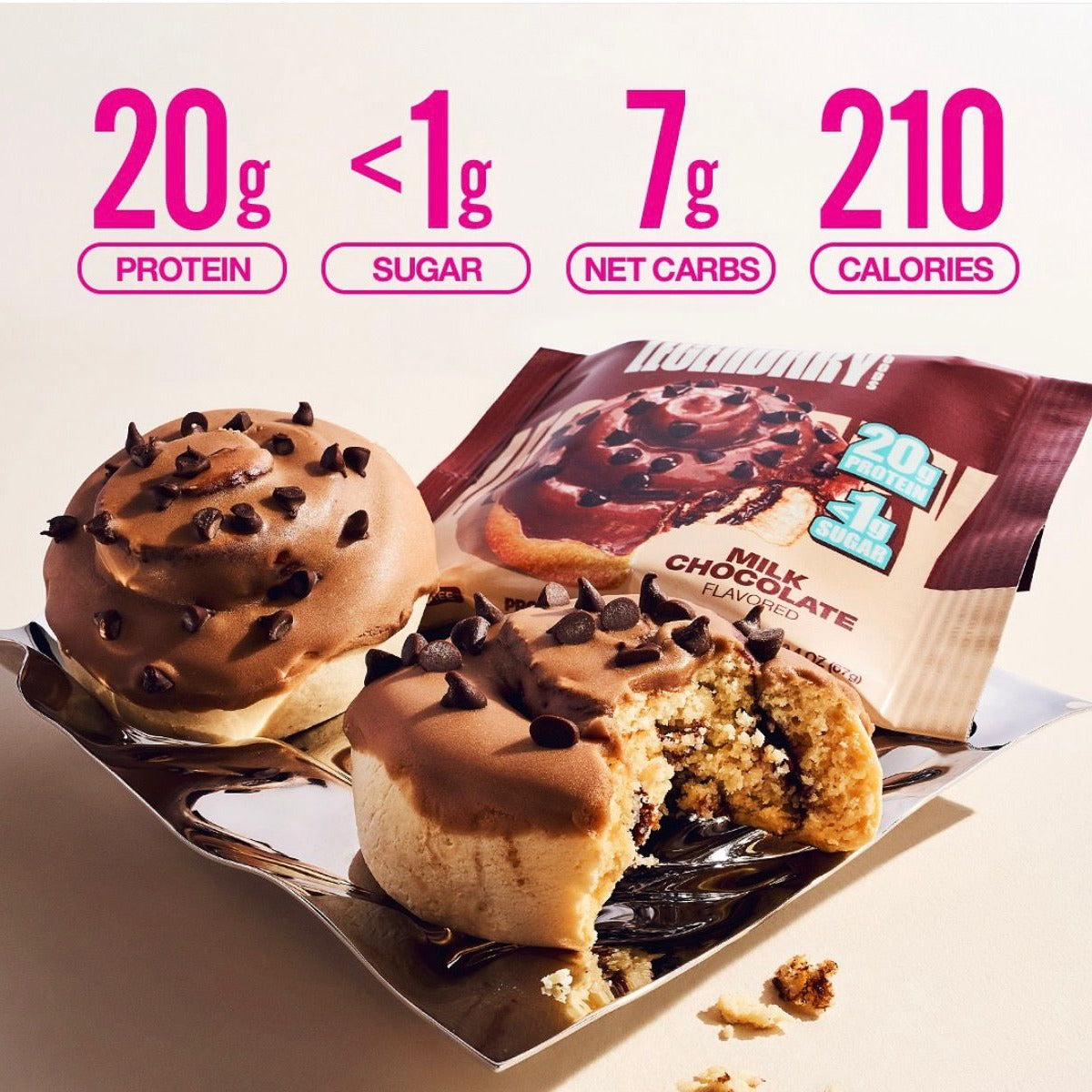 Stacked chocolate Legendary Protein Sweet Rolls with 20g protein, under 1g sugar and 210 calories