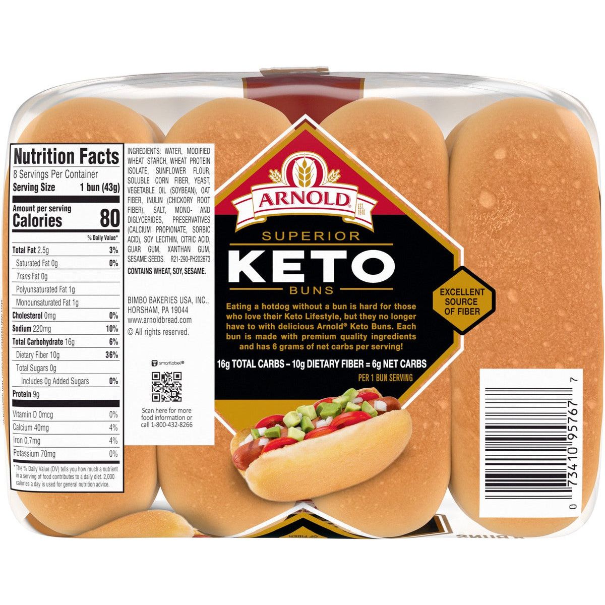 Arnold KETO Hot Dog Buns (8 buns) - Top Nutrition and Fitness 