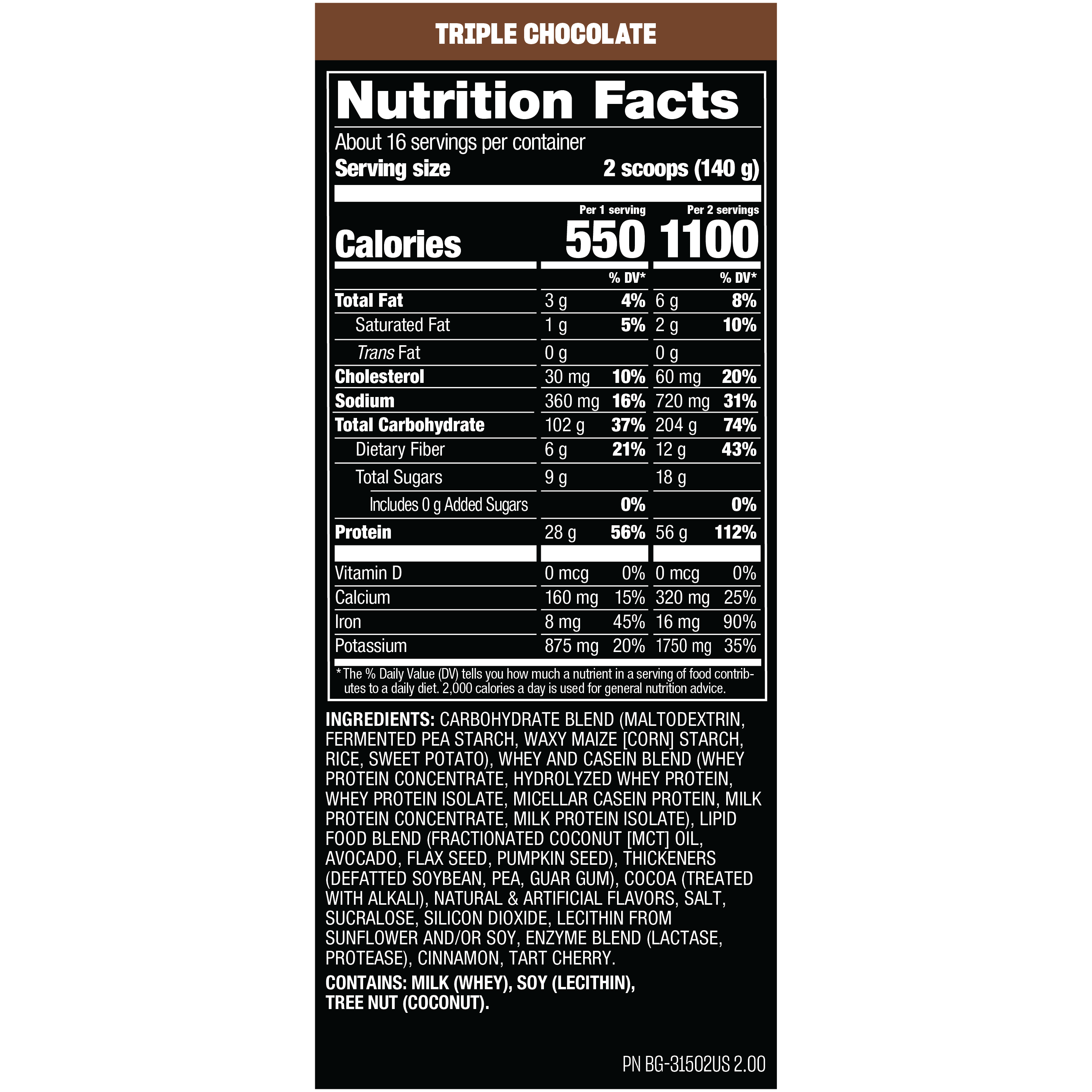 MUTANT Mass Gainer Protein Powder | High-Calorie Weight Gainer Supplement Facts label