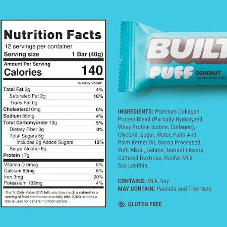 Built Protein Bar PUFFS (1 Box of 12) - Top Nutrition and Fitness 