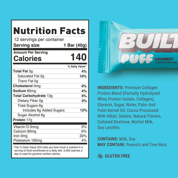 Built Protein Bar PUFFS (1 bar) - Top Nutrition and Fitness 