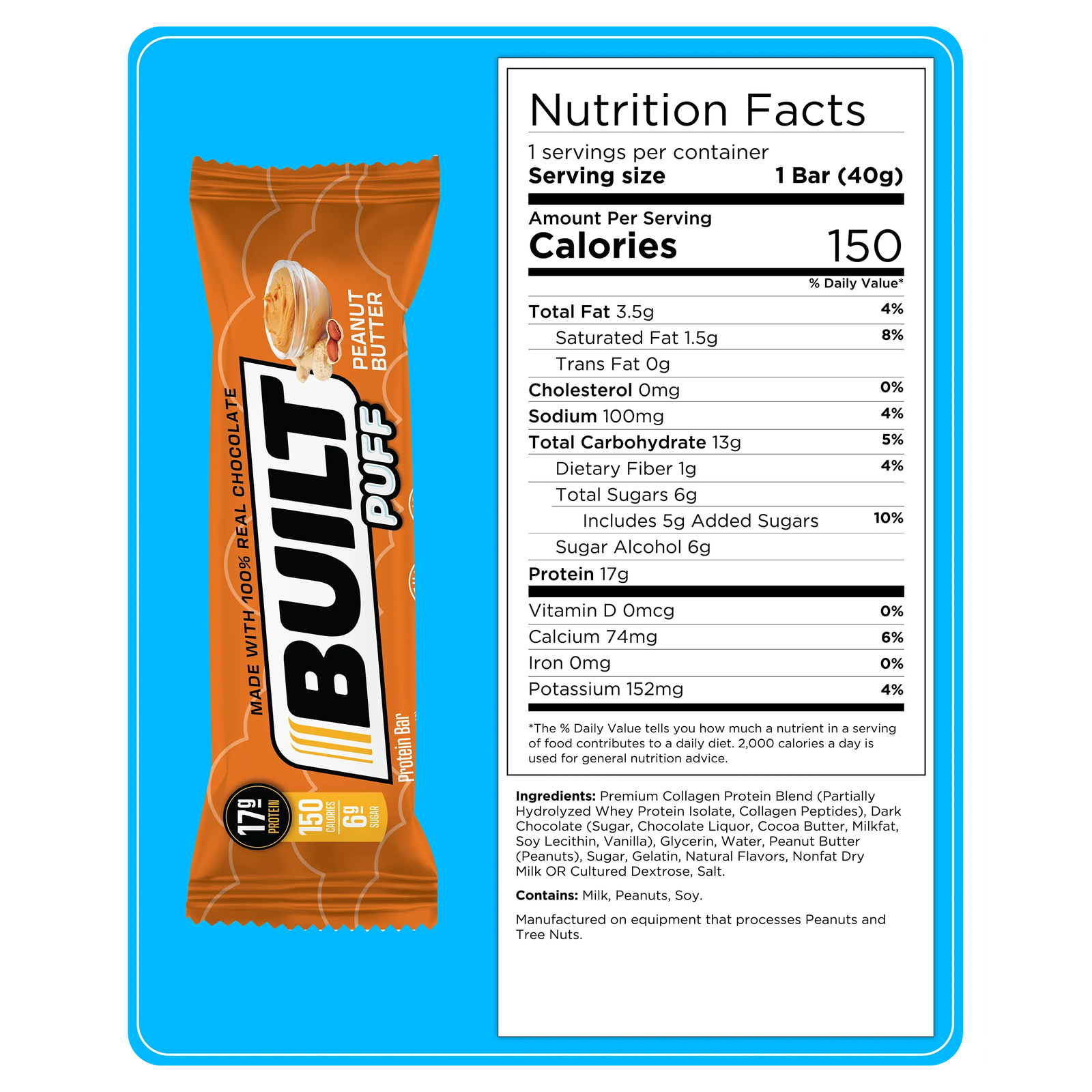Built Protein Bar PUFFS (1 bar) - Top Nutrition and Fitness 