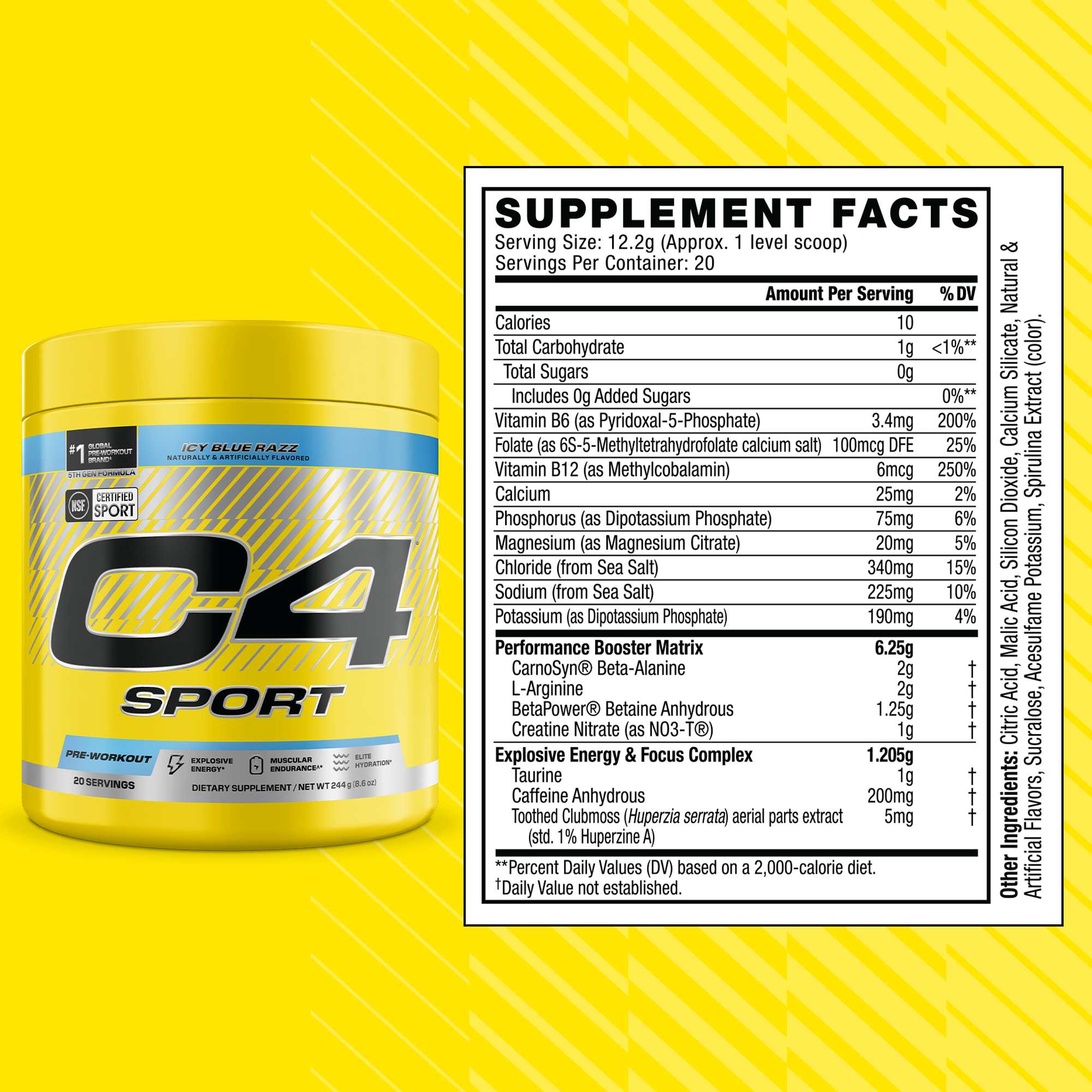 Cellucor C4 Sport Pre-Workout Supplement Facts label — NSF Certified for Sport, 200mg caffeine