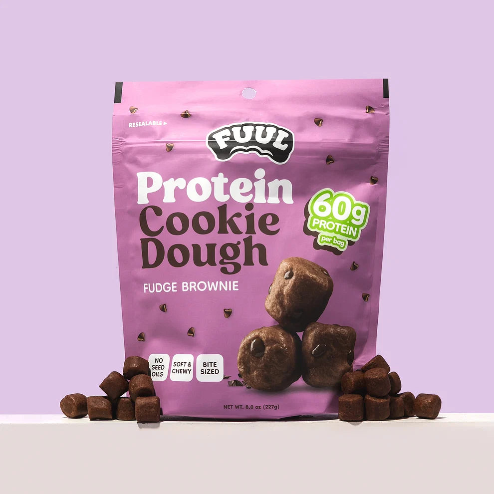FUUL Protein Cookie Dough Bites resealable 8oz bag with 40g protein, soft chewy ready-to-eat cookie dough snack